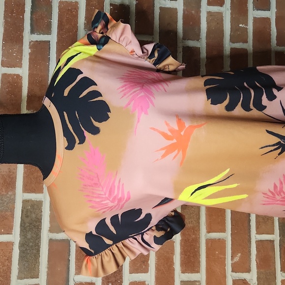 Zara ruffle sleeve palm pattern dress, size S - Picture 6 of 7